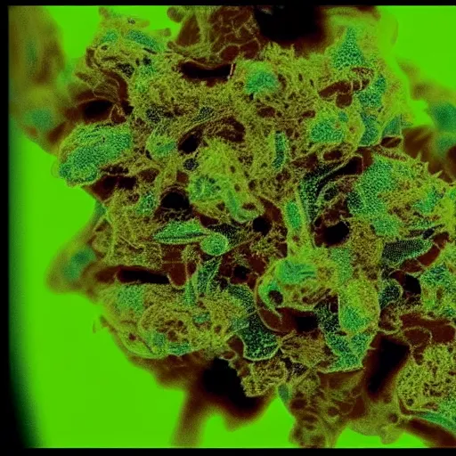 Prompt: cannabis trichrome gland high thc 1000x microscope