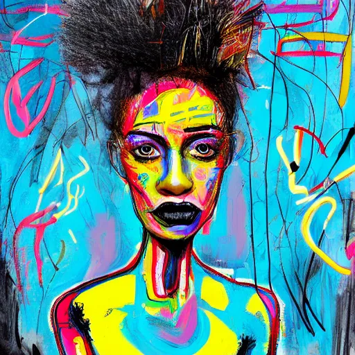 Prompt: a sketch drawing, ultra detailed, fabulous, mystical, magic, wonder, beautiful woman, surreal city, in style of jean - michel basquiat, trending on artstation