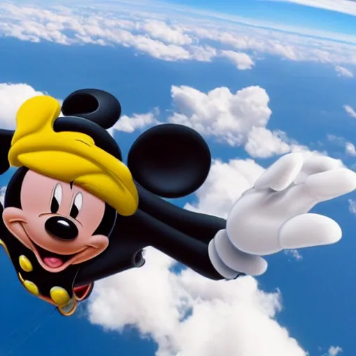 Prompt: mickey mouse skydiving