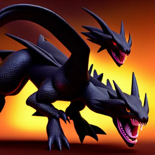 Image similar to dark black dragon pokemon , 3d render , highly detailed , octane render , 4k , HD