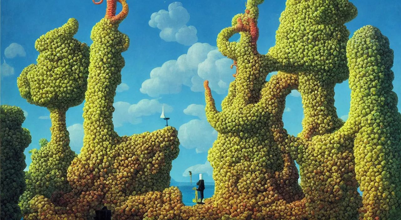 Prompt: single flooded coral tentacle tree tower, very coherent and colorful high contrast!! masterpiece by rene magritte simon stalenhag carl spitzweg syd mead norman rockwell edward hopper james gilleard, overdetailed, sharp focus, dark shadows, sunny day, hard lighting