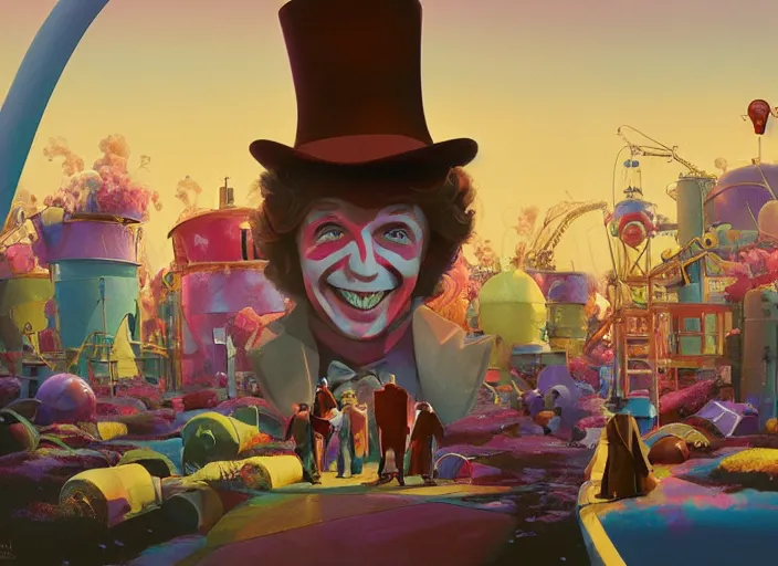 Image similar to film still of Willy Wonka's and the Chocolate Factory 1971 artwork made by Sergey Kolesov