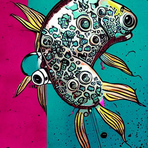 Prompt: cyborg goldfish with punk aesthetic, photography