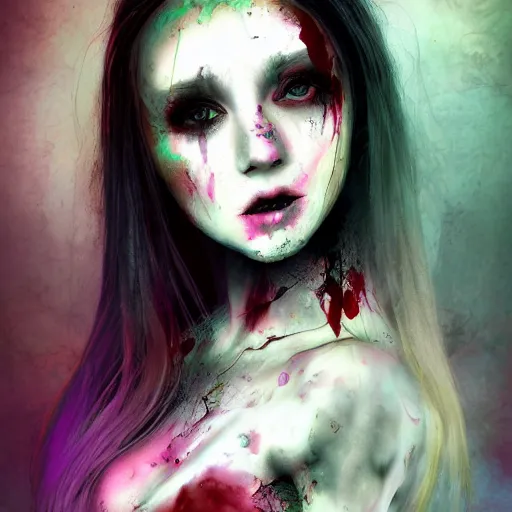 Image similar to pale necro beautiful girl, decaying bleeding colors!, digital painting, devianart, a picture taken by lisa odel and samantha elisa