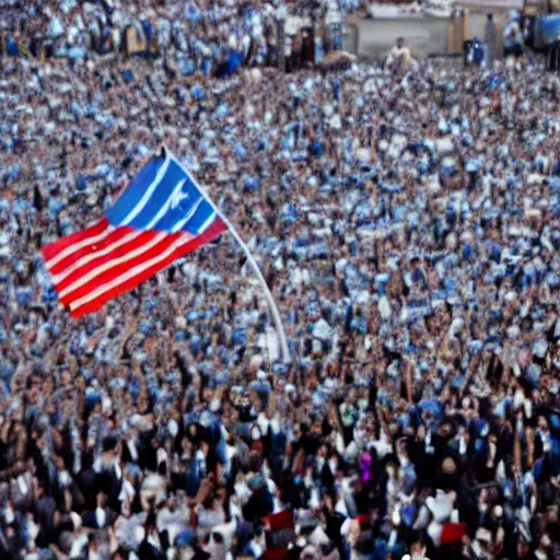 Image similar to Lady Gaga as president, Argentina presidential rally, Argentine flags behind, bokeh, giving a speech, detailed face, Argentina