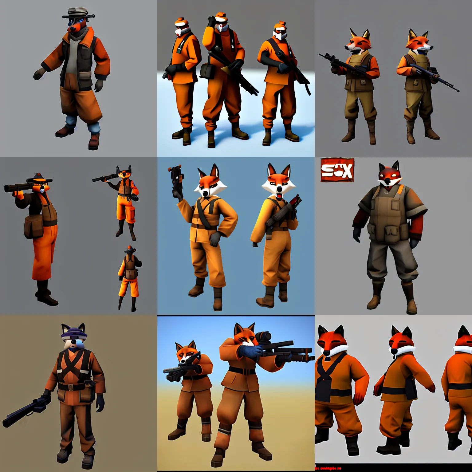 Prompt: senko fox team fortress 2 model