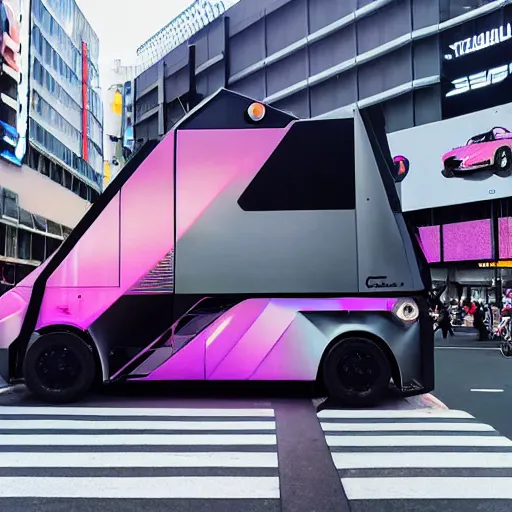 Image similar to tesla cybertruck parked in Shibuya crossing, synthwave