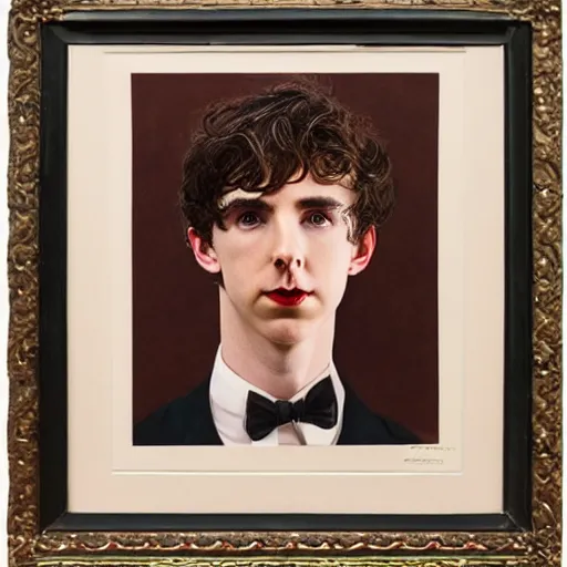 Prompt: portrait of a hybrid of benedict cumberbatch and freddie highmore and timothee chalamet in black shirt with red suspenders, photo realistic, highly detailed, perfect face, art by edward robert hughes, henry justice ford