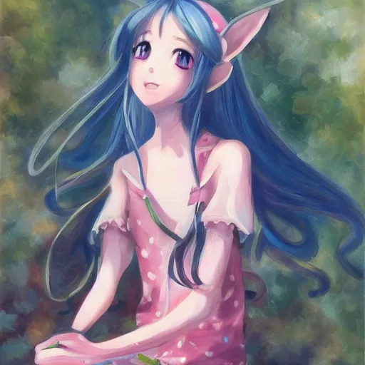 Image similar to oil painting of a beautiful pretty pure kawaii cute lovely innocent elegant hot nice sweet girly feminine long hair anime ELF waifu sister girl Trending on Pixiv