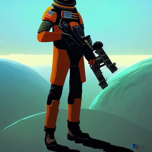 Image similar to a space opera mercenary character in a scenic environment by christopher balaskas