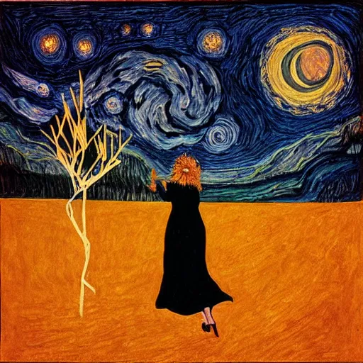 Prompt: A beautiful illustration of a woman with long flowing hair, wild animals, and a dark, starry night sky. Kentucky Fried Chicken, 35 mm photograph by Paul Corfield, by Egon Schiele comforting, lively