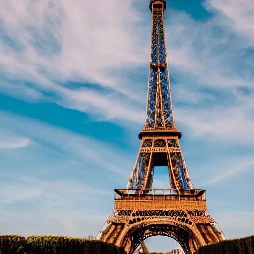 Prompt: photo of blue dragon at the Eiffel Tower, 50mm, beautiful photo