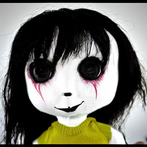 Image similar to Cute emo doll, black line art, in style of Tim Burton