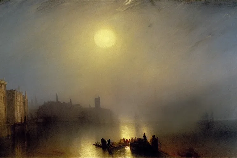 Image similar to seven wonders buildings, photorealistic, moonlight, wide angle, by JMW Turner