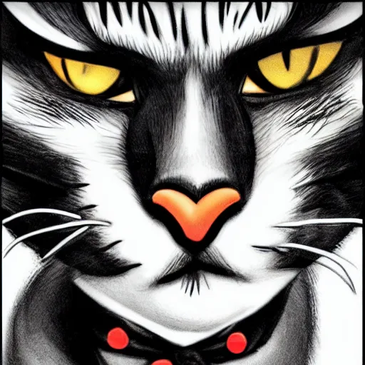 Image similar to cat man, style from dr. seuss, detailed face, sharp focus, sharp, hd