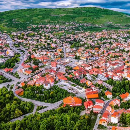 Image similar to the mioveni town from Romania, wide shot, photo realistic, 8k uhd, extremely high detail