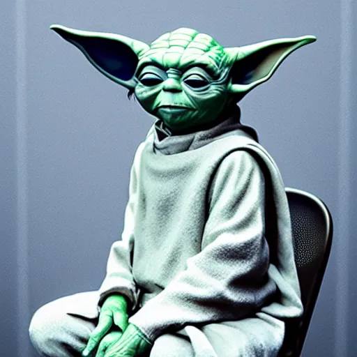 Prompt: photo of yoda sitting on the toilet