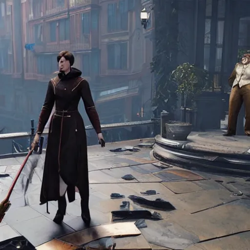 Image similar to an in-game screenshot of Adele as a character in Dishonored 2