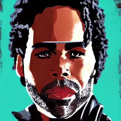 Image similar to detailed accurate portrait of lenny kravitz as han solo, star wars movie still, high resolution image, dc comics art style, 8 k