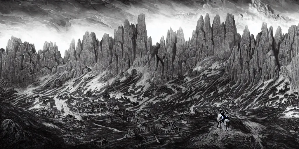 Image similar to photography of witch burning, dolomites in the background, occult signs, witch burning, pyre, solstice fire, alp, dolomites, alpine, detailed intricate insanely detailed octane render, 8k artistic 1920s photography, photorealistic, black and white, chiaroscuro, hd, by David Cronenberg, Raphael, Caravaggio