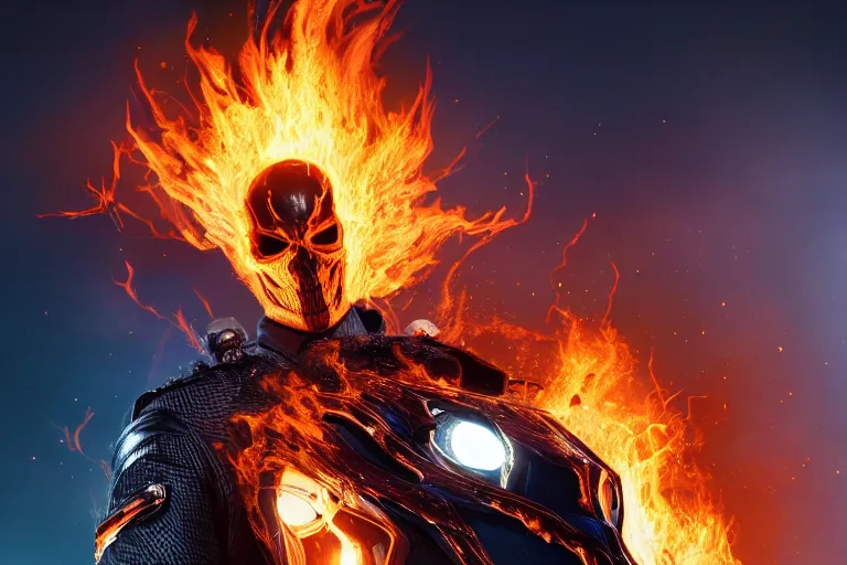 Image similar to Marvel's Ghost Rider, headshot photography, 4K 3D render, desktopography, HD Wallpaper, digital art, vividly detailed flames