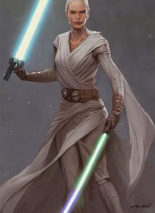 Image similar to concept art of a beautiful woman by iain mccaig and magali villeneuve, jedi master, highly detailed. star wars expanded universe, she is about 2 0 years old, wearing jedi robes.