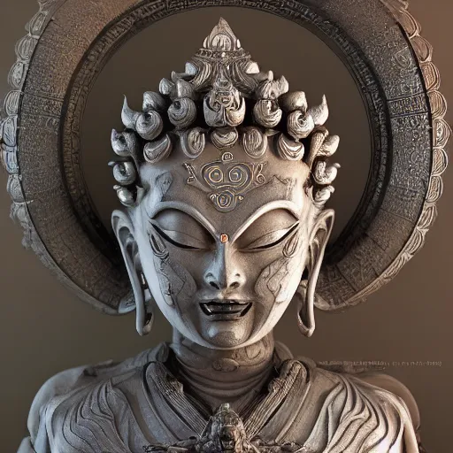 Image similar to naraka buddhist demon korean female, highly detailed, symmetrical long head, smooth marble surfaces, detailed ink illustration, raiden metal gear, cinematic smooth stone, deep aesthetic, concept art, post process, 4 k, carved marble texture and silk cloth, latex skin, highly ornate intricate details, in the style of 8 8 grzes