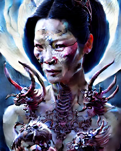 Prompt: beautiful gemini fantasy character portrait, lucy liu kill bill, dragon, ultra realistic, wide angle, intricate details, total recall artifacts, highly detailed by peter mohrbacher, hajime sorayama, wayne barlowe, boris vallejo, aaron horkey, gaston bussiere, craig mullins