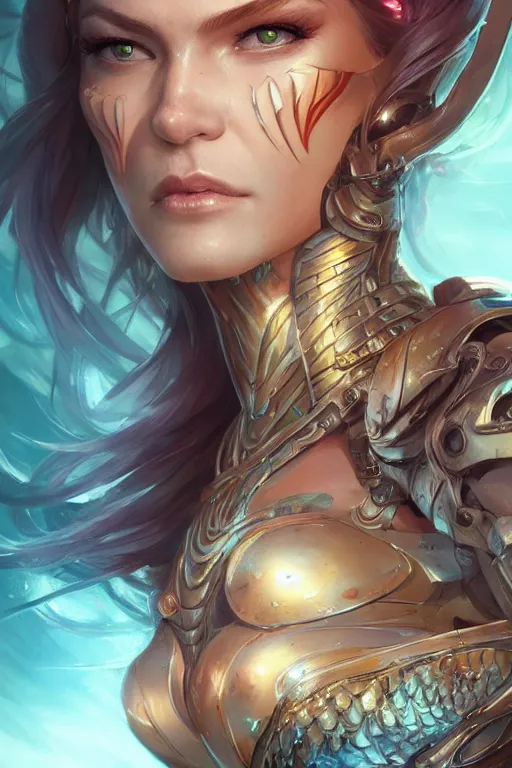 Prompt: cyborg mermaid, d & d, fantasy, portrait, highly detailed, headshot, digital painting, trending on artstation, concept art, sharp focus, illustration, art by artgerm and greg rutkowski and magali villeneuve