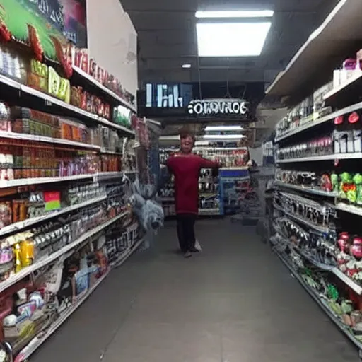 Prompt: very creepy creature and run caught on camera at 0 2 : 0 5 am on a shop