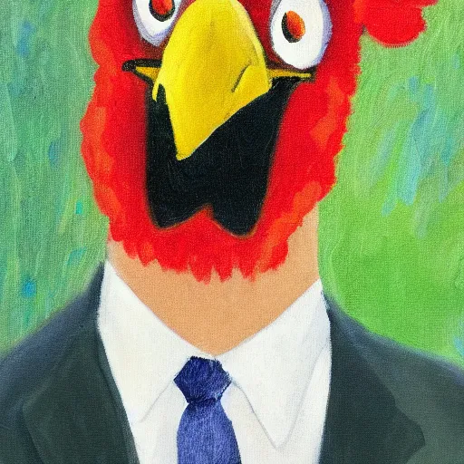 Image similar to a high quality photo of a chicken wearing a suit, Impressionism, 8k