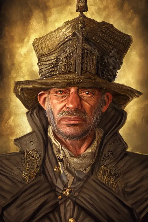 Image similar to portrait, headshot, digital painting of His Grace, His Excellency, The Duke of Ankh, Commander Sir Samuel Vimes of the Ankh-Morpork City Watch. Diskworld by Terry Prtchett. realistic, hyperdetailed, concept art