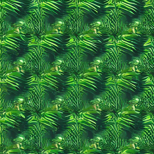 Image similar to repeating pattern, seamless. tropical palm leaves, green, flat color, hyperrealistic, minimalistic