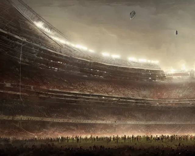 Image similar to a football stadium in the style of golden age syrian empire architecture, art by greg rutkowski and artgerma, stunning concept art, exterior design