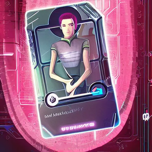 Prompt: Card game illustration, Android Netrunner