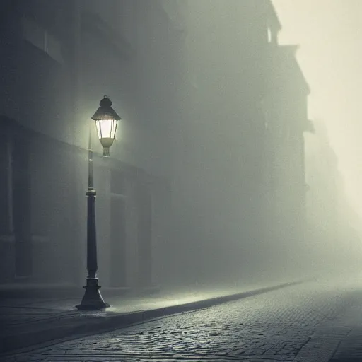 Image similar to lonely duck under a street light, foggy, beautiful lighting, high detail, by august friedrich schenck