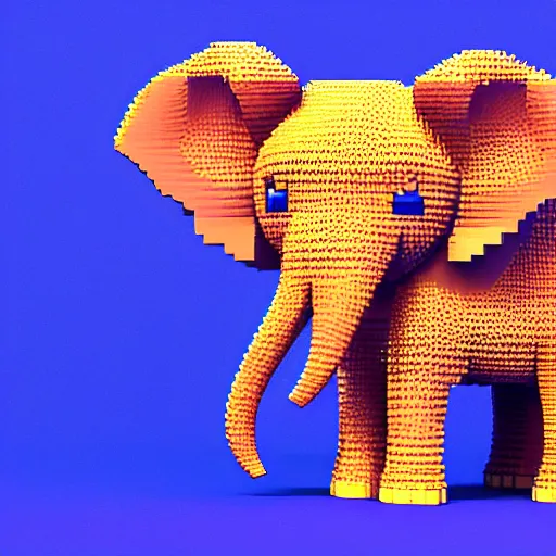 Prompt: voxel art of a cute elephant, orthographic, colorful, 4k, blender render