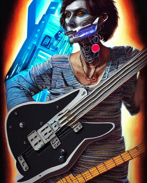 Prompt: a portrait of an anthropomorphic cyberpunk woolf shredding an electric guitar by sandra chevrier, by jon foster, detailed render, tape deck, epic composition, cybernetics, 4 k realistic, cryengine, realistic shaded lighting, sharp focus, masterpiece, by enki bilal