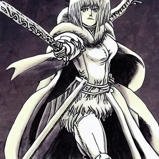 Image similar to emma watson as a knight in the style of berserk, by kentaro miura