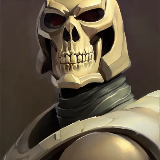 Prompt: greg manchess portrait painting of partially armored skeletor overwatch character, medium shot, asymmetrical, profile picture, organic painting, sunny day, matte painting, bold shapes, hard edges, street art, trending on artstation, by huang guangjian, gil elvgren, ruan jia, greg rutkowski, gaston bussiere