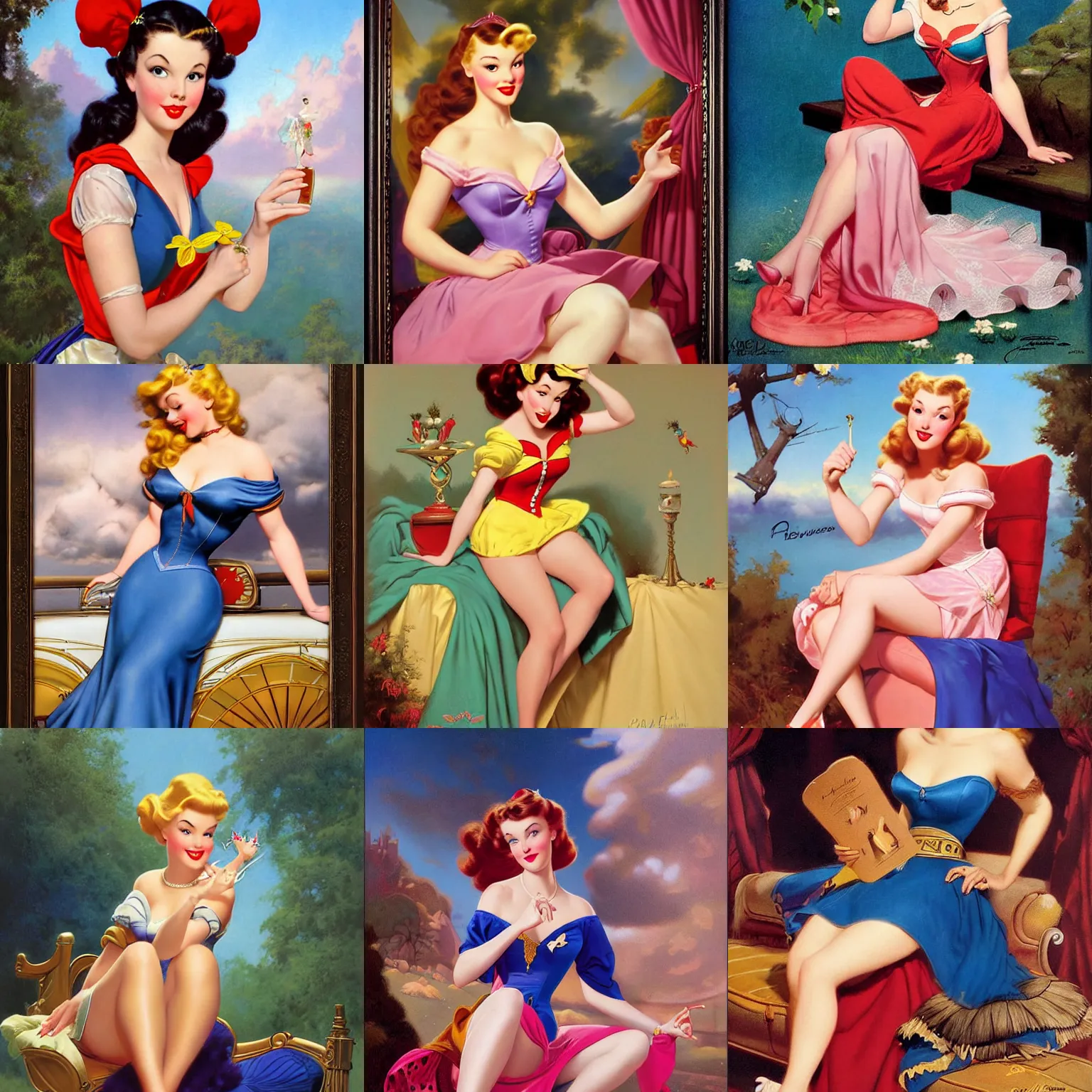 Prompt: disney princess by gil elvgren