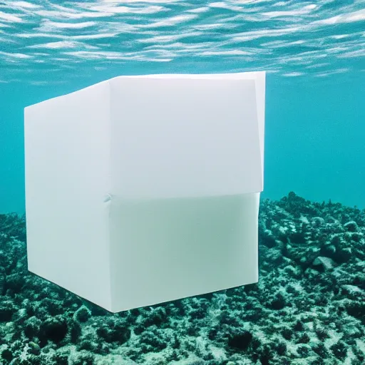 Image similar to white cube floating underwater