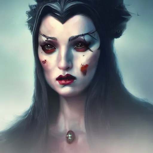 Prompt: portrait of a malevolent witch, D&D, beautiful, realistic, cinematic lighting, fantasy digital painting