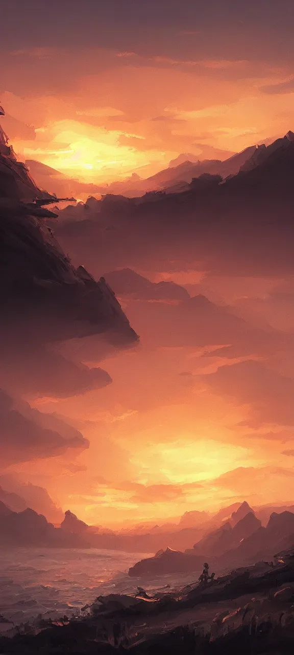 Prompt: A painting of a sunset trending on artstation in the style of Greg Rutkowski