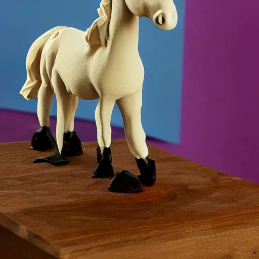 Prompt: horse on a table, claymation