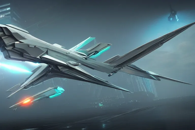 Image similar to cyberpunk alien concept inspired jet plane, futuristic look, highly detailed body, very powerful, photorealistic camera shot, bright studio setting, studio lighting, crisp quality and light reflections, unreal engine 5 quality render