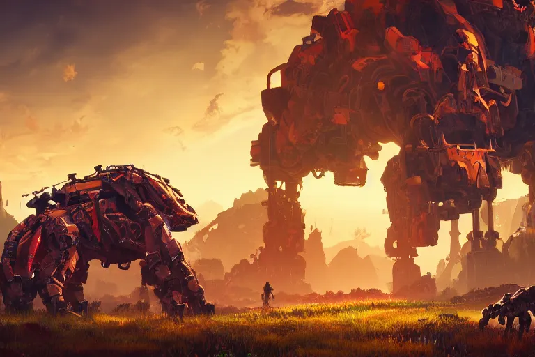 Image similar to behemoth machine mecanical creature robot of horizon forbidden west horizon zero dawn radiating a glowing aura global illumination ray tracing hdr fanart arstation by ian pesty and alena aenami artworks in 4 k