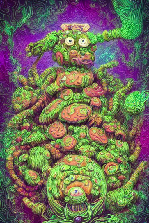 Image similar to creature sushi roots cactus elemental flush of force nature micro world fluo light deepdream a wild amazing steampunk baroque ancient alien creature, intricate detail, colorful digital painting radiating a glowing aura global illumination ray tracing