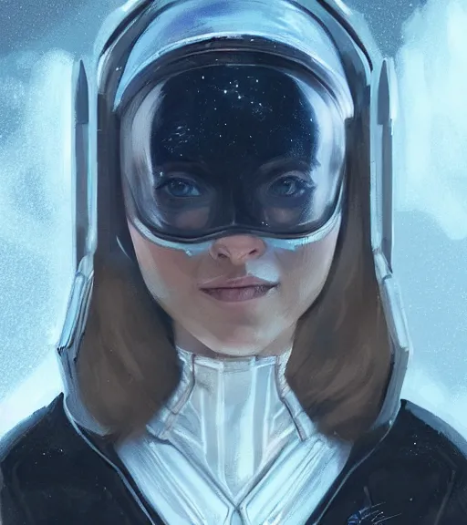 Image similar to portrait of a madeleine mantock 🍑 from the tomorrow people by greg rutkowski, she is about 3 0 years old, slavic, pretty, blond hair with two strans around her face, she is wearing a futuristic space gear, highly detailed portrait, digital painting, artstation, concept art, smooth, sharp foccus ilustration, artstation hq.