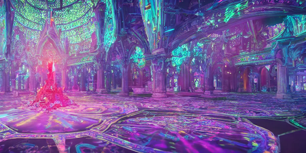 Prompt: enchanted crystal palace. unreal and octane and blender and unity render. post - processed color corrected. crisp. focused. sharp. vibrant. 8 k. uhd.